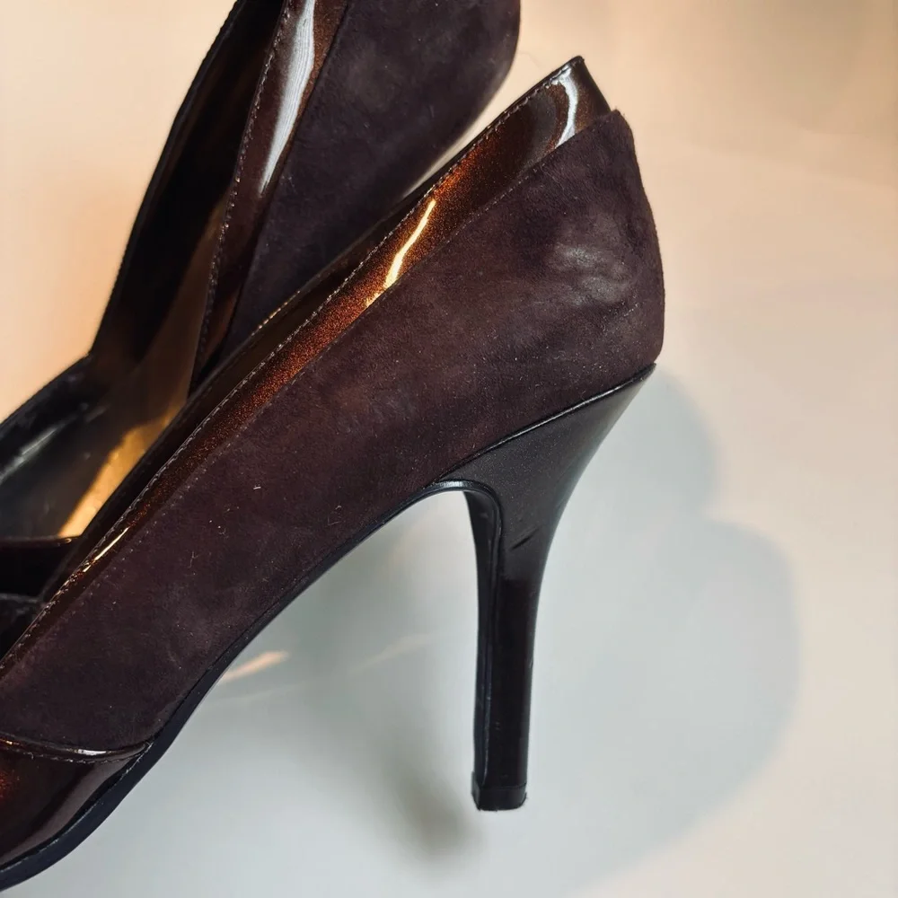 Nine West Brown Pointed Toe Suede Patent Leather Shoes Size 8 - Picture 4 of 15